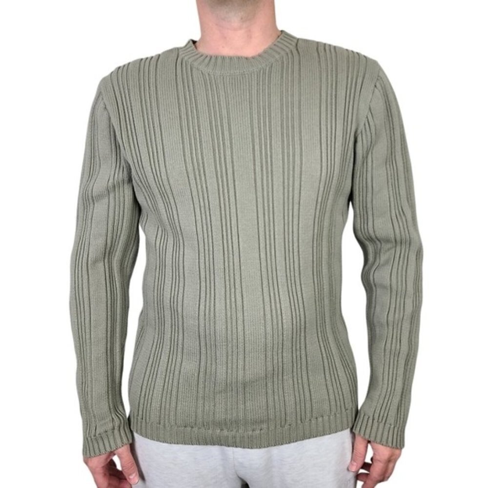RW&CO Men's Olive Green Ribbed Knit Crewneck Sweater Large